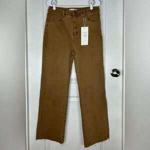 Risen NWT High Rise Wide Leg Jeans Frayed Hem Cocoa Brown Sz 13/31 Y2K Denim